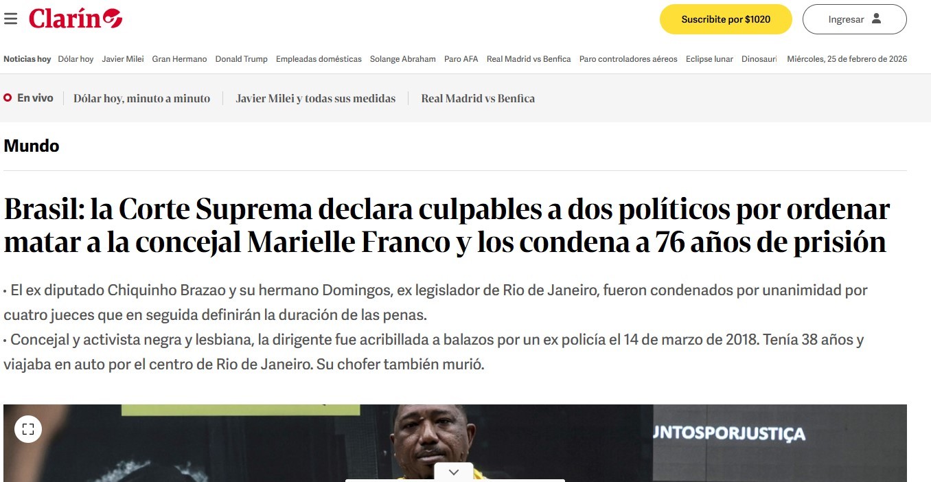 Condenação de irmãos Brazão por morte de Marielle repercute na imprensa internacional